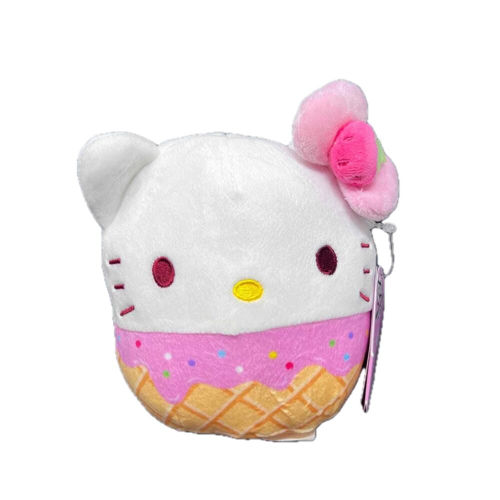 Squishmallow Hello Kitty Ice Cream‎ 5" Plush Sprinkles Strawberry Bow New NWT